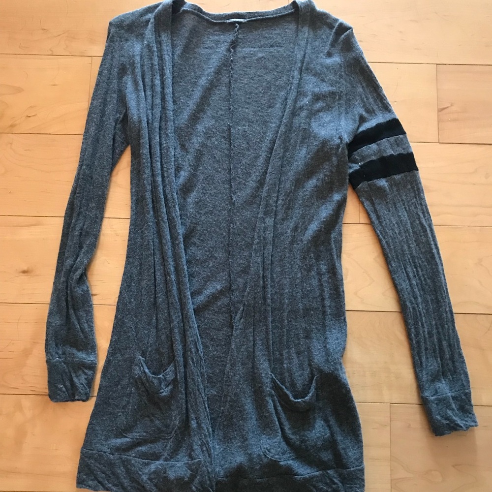 Monrow grey varsity stripe cardigan